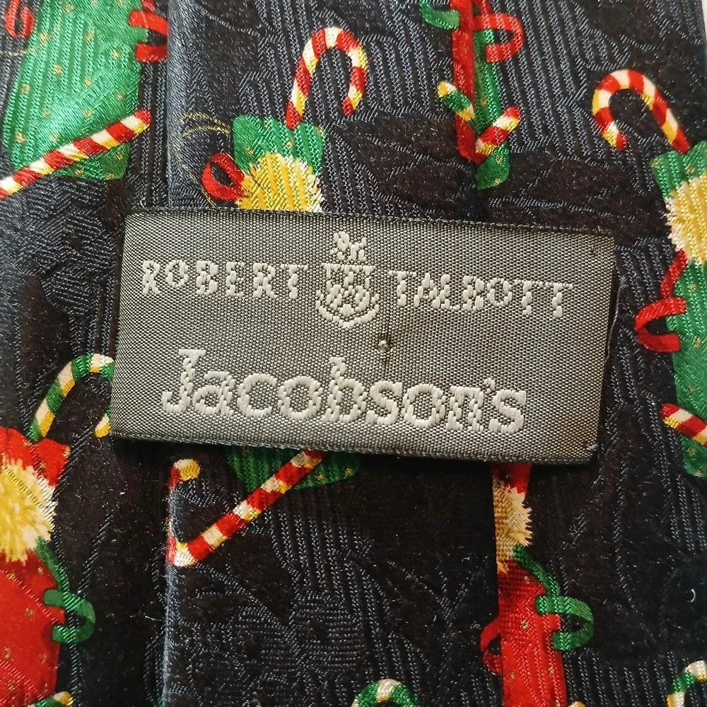 Vintage‎ Robert Talbott Tie Mens One Size Black Silk Christmas Candy Cane 90s